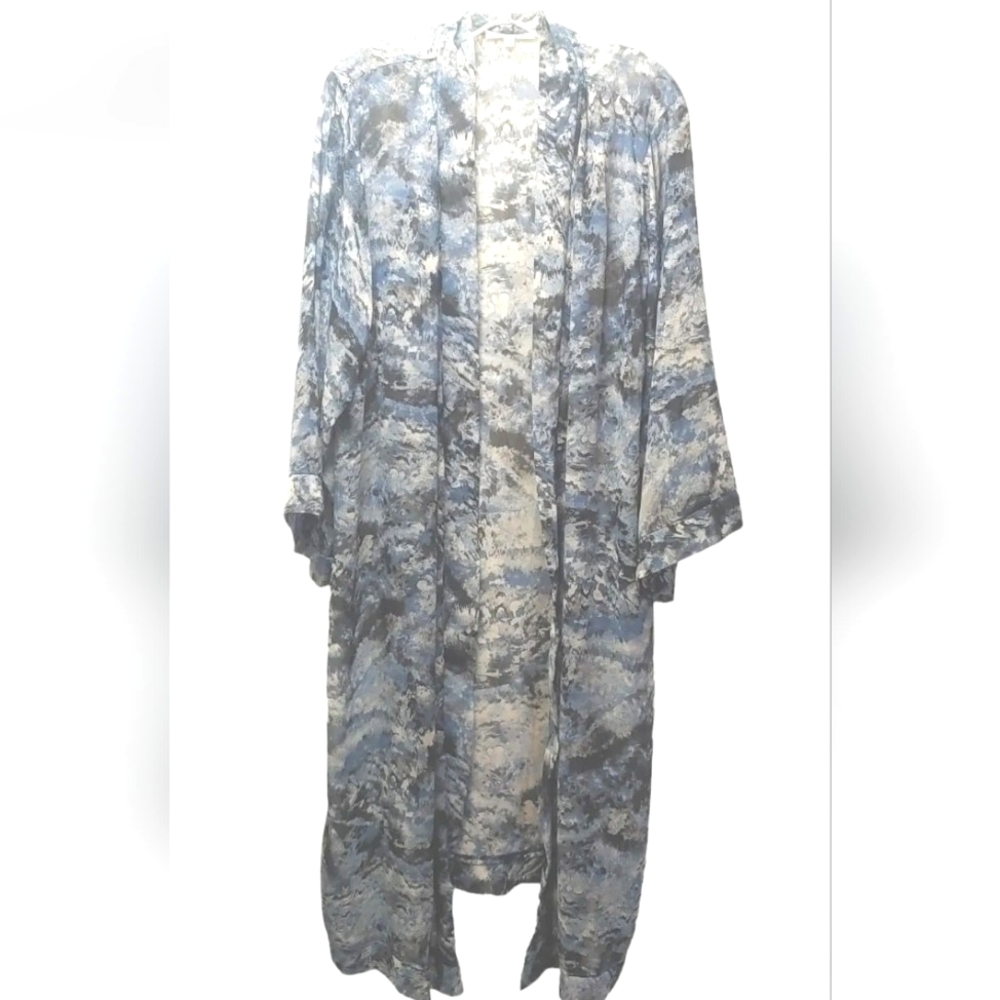 Olivaceous Blue Space Dyed Swim Coverup Lightweight Draped Duster Size Med Large
